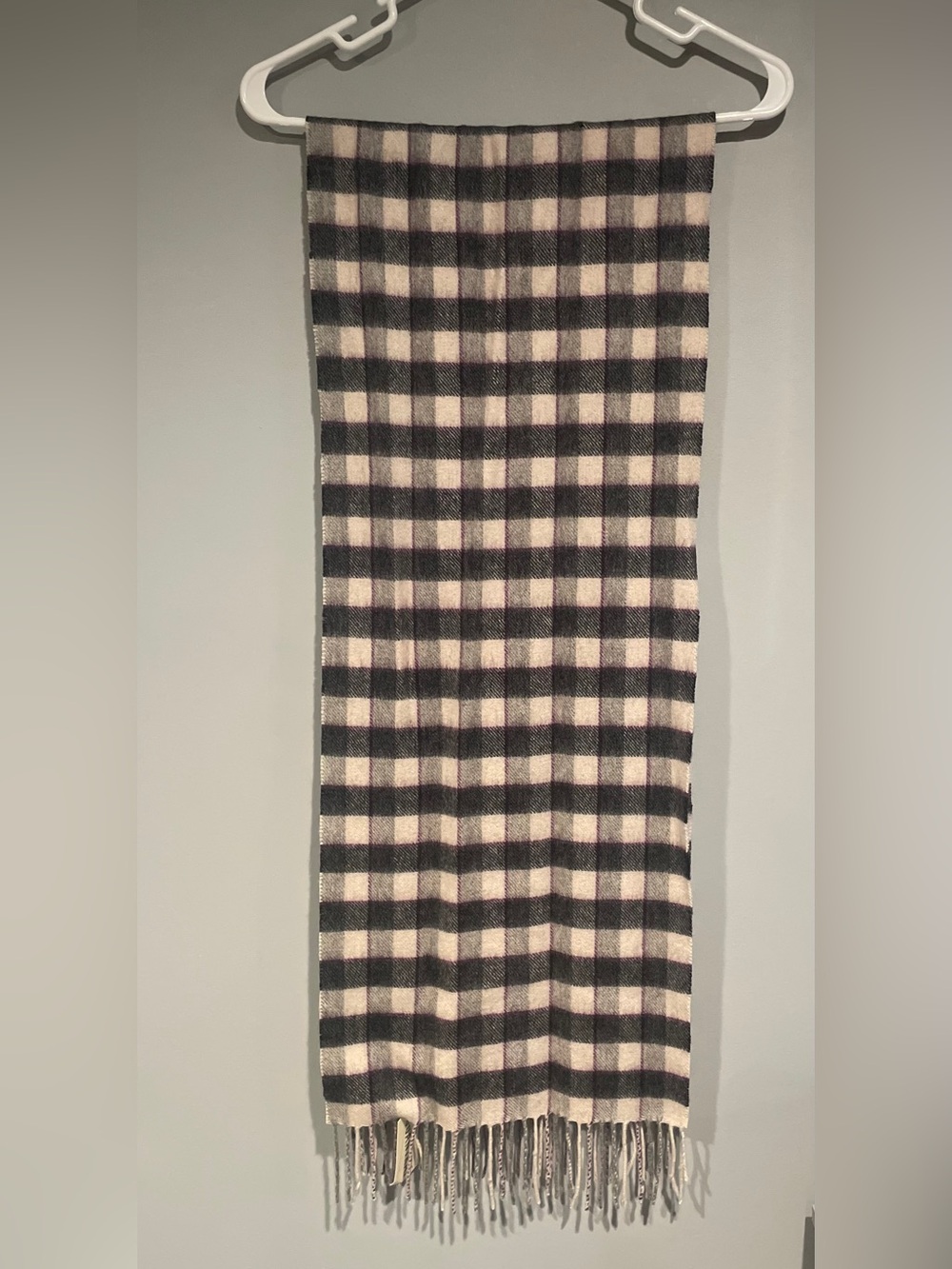 Suantrai Wool Plaid Scarf Ivory Grey Purple Made in Ireland